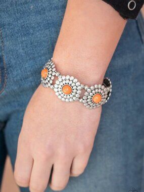Paparazzi Jewelry Accessories - Bountiful Blossoms - Orange Bracelet - Vintage
